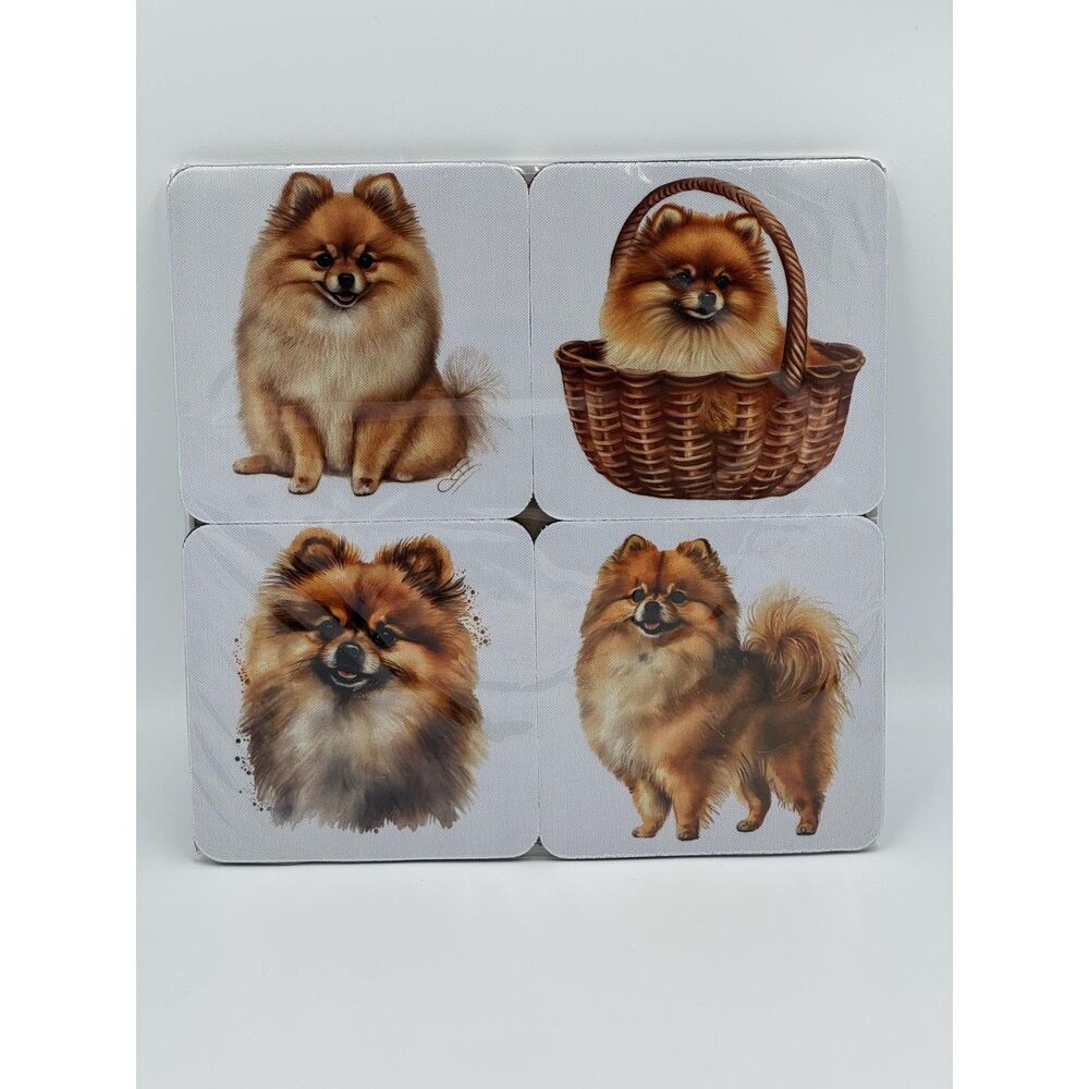 4 Piece Set Pomeranian Dog Neoprene Coasters